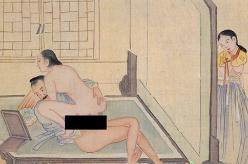 韩国春宫图性教育，夫妻在啪啪啪，女子在旁光看